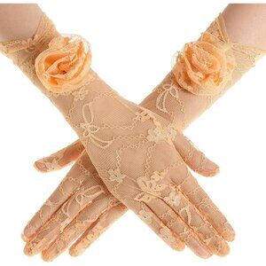 Women's Orange Floral Lace Opera Elegant Evening Party Prom Gloves Accessories